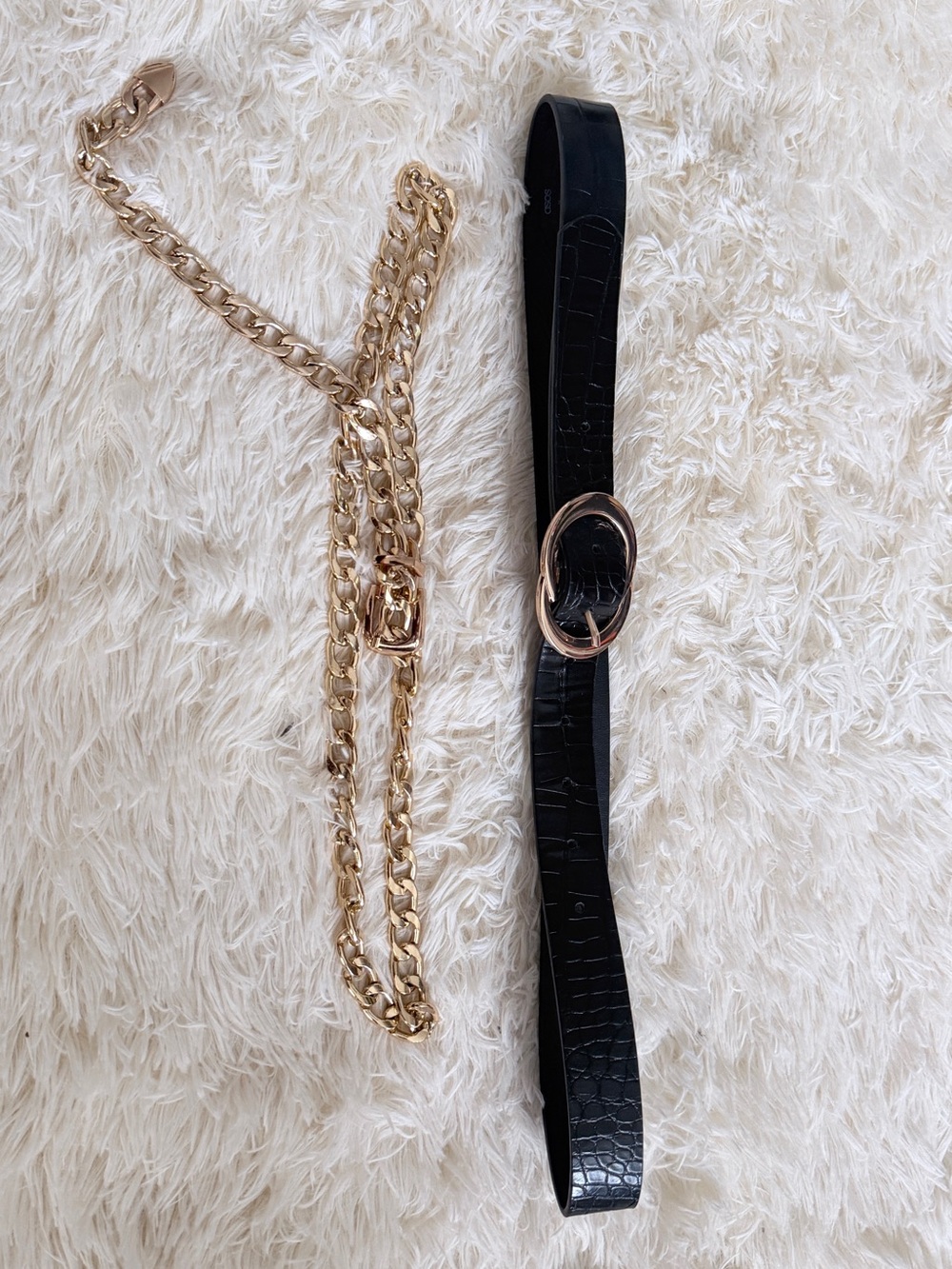 ASOS Black Faux-Croc Belt with Gold Chain Set